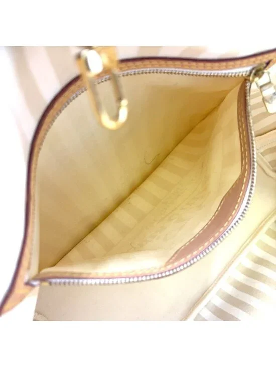 Louis Vuitton Neverfull MM Monogram Leather Brown White Tote Gold - Picture 10 of 15